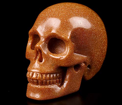 Calavera de piedra cristal Gold Sand 2 pulgadas miniatura 3