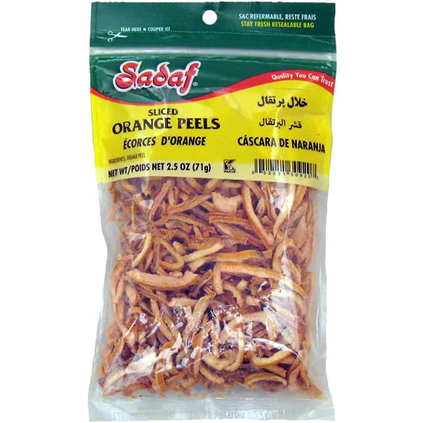 Sadaf Orange Peels - Sliced Orange Peel for Cooking & Food Flavoring - Dried Orange Strips - Kosher & Halal - 2.5 oz. Resealable Bag