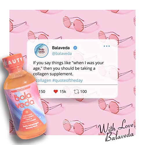 Image of balaveda Radical Beauty Marine Collagen Shot, Watermelon, 2oz 12 Pack | Goji, Maca, Lotus + Watermelon, Marine Collagen Wellness Shots, 2 fl oz Glass Bottles