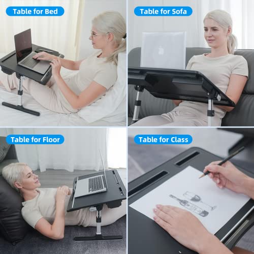 Image of KLEAR Laptop Bed Tray Table with PVC Leather Surface, 2 Drawers, Black, XL | Foldable Lap Desk for Laptop, Multifunctional Adjustable Lap Table for Working,Writing, Gaming, Drawing