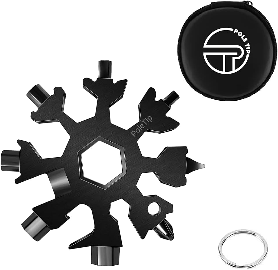 Pole Tip 18 in 1 Snowflake Multi Tool, Stocking Fillers for Men,Survival Kits, Camping Accessories, Christmas Gifts for Men Who Have Everything, Pocket Tool Set, Birthday Gifts for him(Black)