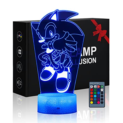 Sonic Spielzeug,Sonic 3D Nachtlicht mit Fernbedienung und Smart Touch, 16 Farbwechsel, dimmbar, lustige Gadgets, Geburtstag Weihnachtsgeschenke für Jungen und Mädchen Cover