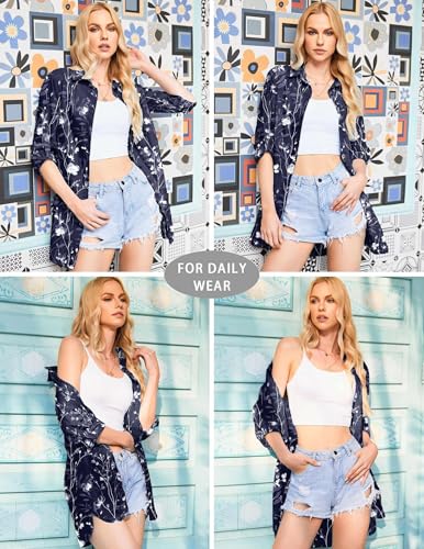 Image of HOTOUCH Women Boyfriend Shirts Button Down Long Sleeve Blouse Cuffed Sleeve Collared Shirt