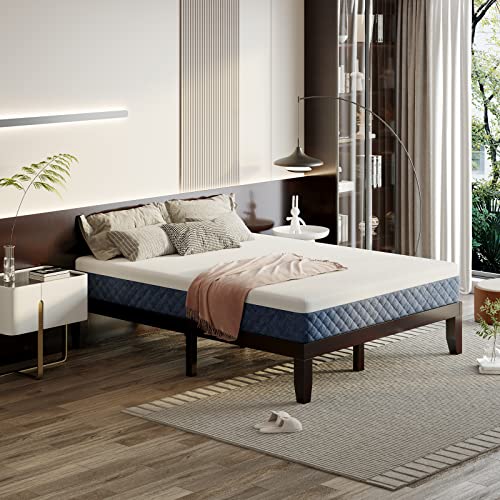 Komfott 14 Inches Wood Platform Bed Frame King Size, Solid Wood Mattress Foundation With Rubber Wood Frame, Strong Poplar Wood Slat Support, No Box Spring Needed, Bed Frame (Dark Brown) #TOP1