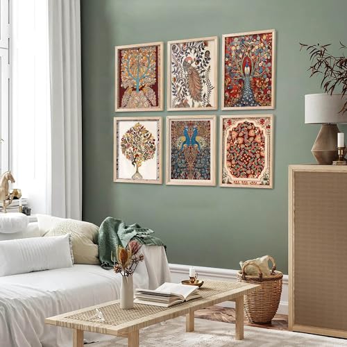 Image of kotart Premium Digital Madhubani Art Paintings with Frame for Home Decor - Framed Painting for Living Room Bedroom Office Room Decor - Painting for Wall Decoration - Pack of 6 (G)