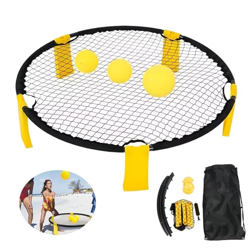EHIOG Juegos Playa,Juego de Mini Pelotas de Voleibol de Playa,Juego de Red Redonda Incluye 3 Pelotas,Red Elástica,para Jugar al Aire Libre,Interior,Playa,Patio,Césped,Patio Trasero y Parque