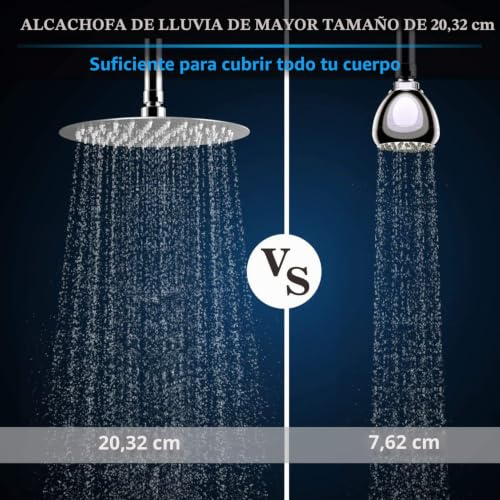 Miniatura 7 de Cabezal De Ducha Lluvia De 20cm, Markcco Cabezal De Ducha Circular De Alta Presión De Acero Inoxidable Ducha Cómoda A Baja Presión De Agua Instalación En Pared O Techo 20cm, Cromo