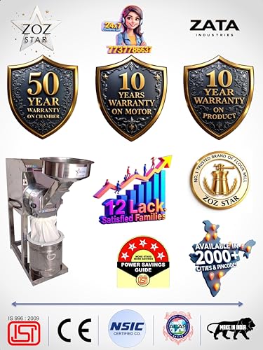 Image of ZOZ STAR Pulverizer Machine for Masala Grinder,Atta chakki 2 in 1 Stainless Steel Flour Mill, Domestic Aata Maker, (O Golden Chamber) Automatic 2 in 1 Pulveriser-1 HP Warranty 10 Years T767