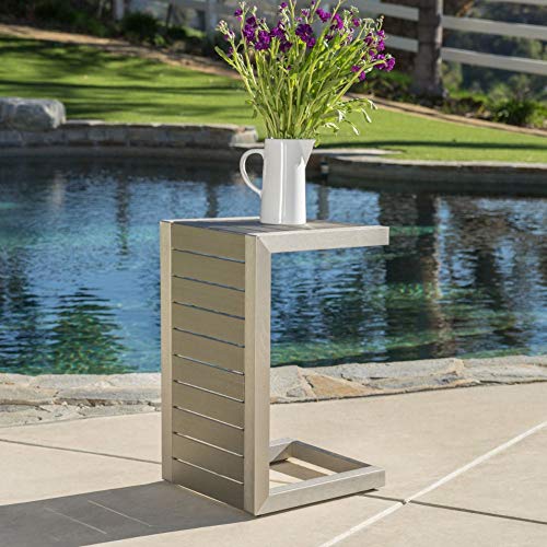 Christopher Knight Home Cape Coral Aluminum C-Shaped End Table, Silver #TOP1