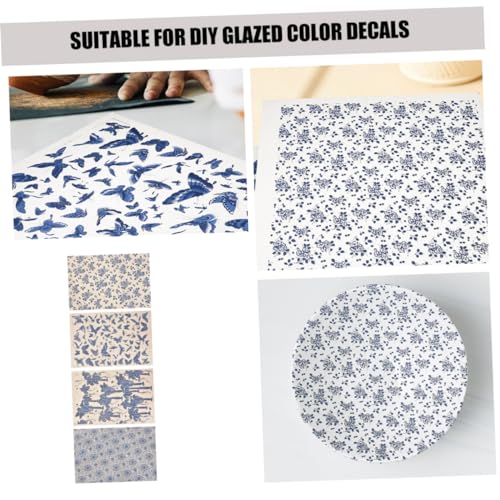 ADOCARN 4 Sheets blue and white clay porcelain ceramics clay transfer