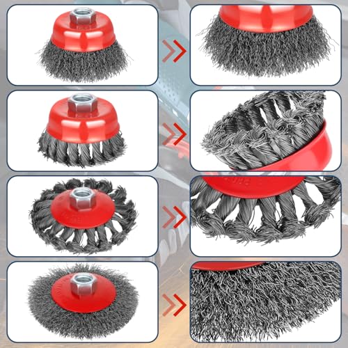 7pcs Wire Wheel for 4 1/2 Angle Grinder Wire Wheel Brush Cup Set with Threaded Arbor, Angle Grinder Wire Wheel for Rust, Corrosion, Paint Removal