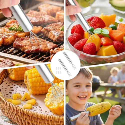 2 Stück Pellkartoffelgabel, Kartoffelgabel aus Edelstahl mit 3 Zinken & Sicherheitskappen, Wiederverwendbare Gemüsegabel für Pellkartoffeln, Maiskolben & Grillgut – Praktisches Grillzubehör