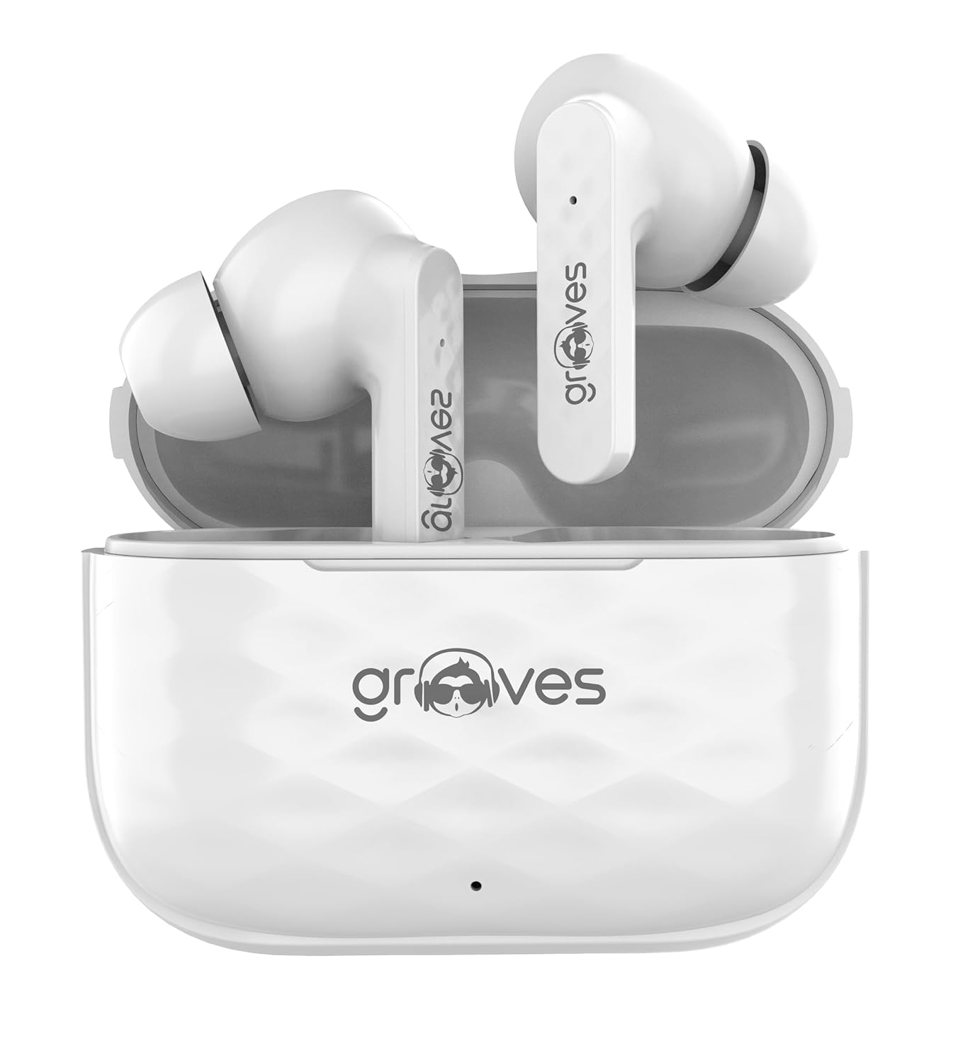 GROOVES Infinity Ultra Luxury Diamond Finish, 120 Hrs Standby, Super Bass and Adaptive 4 Mic ENC, Low Latency Calling with Voice Control, 5.3 Bluetooth Headset (White, True Wireless) GROOVES Infinity Ultra Luxury Diamond Finish, 120 Hrs Standby, Super Bass and Adaptive 4 Mic ENC, Low Latency Calling with Voice Control, 5.3 Bluetooth Headset (White, True Wireless)