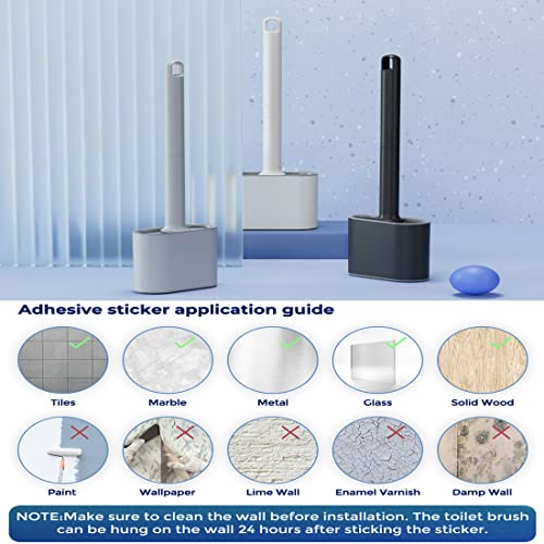 Toilet Brush,Bathroom Silicone Toilet Brush,With Holder Wall Mounted,with No-Slip Long Handle,Drying,Professional Deep Cleaning toilet brushes for bathroom (black) - Image 4