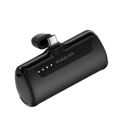 Kuulaa Power Bank USB C 4500mAh, Mini Externer Akku, Schnelles Aufladen USB C Powerbank ohne Kabel, klein Aber stark Handy Tragbares Ladegeräte Kompatibel mit Samsung, Huawei, USB C-Handys (Schwarz)