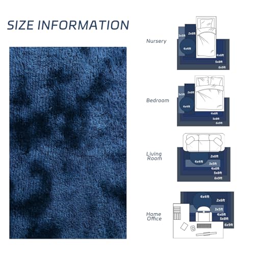Tapete corredor peludo azul marino 2x6 pies tie dye miniatura 2
