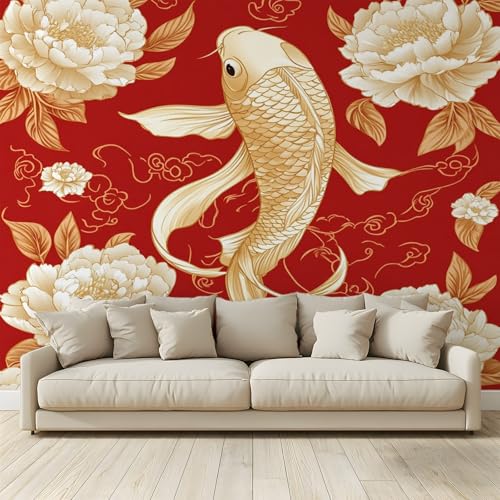 MKBKLI Mural personalizado Papel pintado Carpa Dorada Fresco 3D Gran Foto Boda Cafe Restaurante Tema Hotel Fondo Decoración de Pared 200 (W) x 140 (H) cm