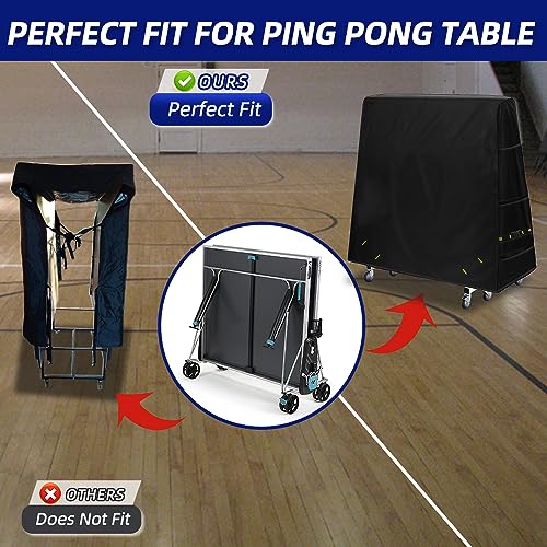 Zenicham 600D Ping Pong Table Cover - Ping Pong Table Cover Outdoor Waterproof & Windproof, 10.7 x 7.4 Ft Heavy Duty Table Tennis Cover Fits Universal 9 x 5 Ft Tennis Table, Black - Thumbnail 2