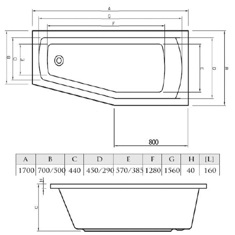 HAK Vasca da bagno MINOU 170x70cm Bianco Acrilico Libera installazione Rettangolare Moderno Laccato