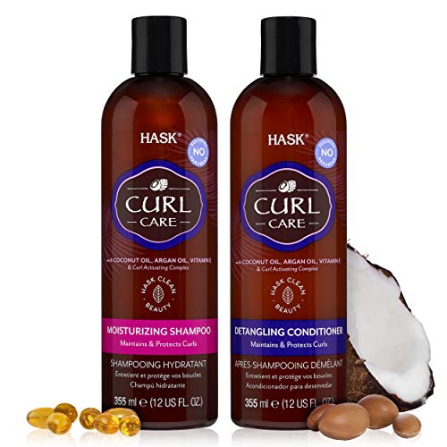 HASK CURL CARE Shampoo + Conditioner Set Coconut and Argan Oil, for Curly Hair Types, Vegan, Color Safe, Gluten-Free, Sulfate-Free, Paraben-Free, Cruelty-Free – 1 Shampoo and 1 Conditioner