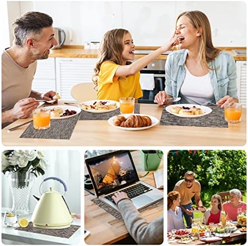 Newthinking PVC Placemats, Non-slip Woven Table Mats Set of 8, Reusable Stain-resistant Washable Dinner Mats for Kitchen and Dining Room(Hemp Ash, 45x30CM)
