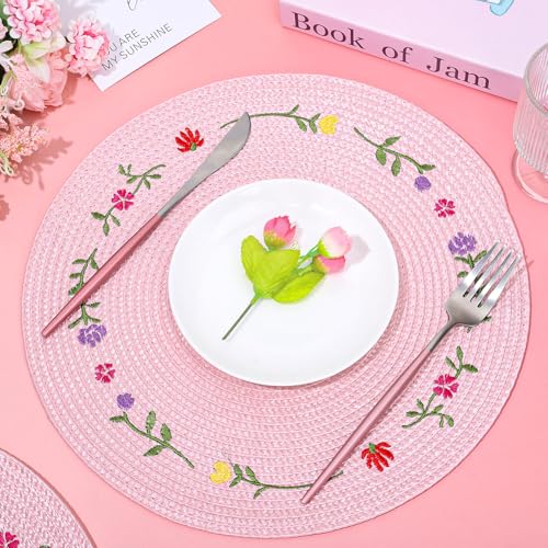 Sets de table ronds brodés fleurs roses pour protéger et sublimer votre table - 4
