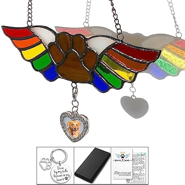 Arecyuer Hond Memorial Gifts, Pet Memorial Gifts, Gebrandschilderd glas Sun Catcher Opknoping, Huisdier verlies geschenken, Rouwgeschenken voor verlies van huisdier, Verlies van hond Sympathie Gift