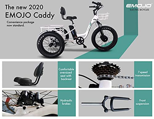 Emojo Electric Tricycle/Fat Tire Caddy Trike, 500W 48V Hybrid Bicycle With Aluminum Alloy Frame, Oversize Rear Cargo And Front Basket For Heavy-Duty Carrying Or Delivery (Caddy) #TOP6