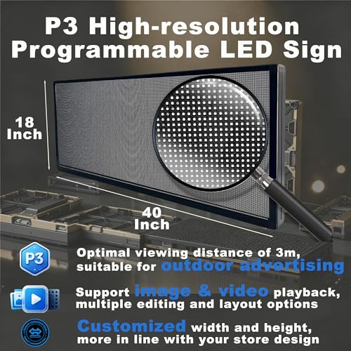 Image of P3 Images Video Led Signs LED Display,IP65 Waterproof Outdoor Programmable Scrolling LED Sign, WIFI & USB Control, Adjustable Brightness & High Resolution, Sports Ticker Digital Display Board Electronic Menu Store Signs for Business Adversting