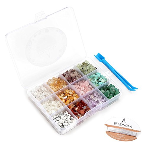 Beadnova Crystals For Jewelry Making 1200 Pcs Real Crystal Beads Gem Beads Rock Chip Stone Gemstone Beads For Jewelry Making (5-8Mm Beads With 2M Crystal Stretch Cord And Handy Tool, Set2) #TOP20
