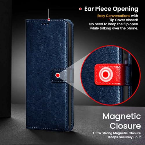 Image of WOW IMAGINE Shock Proof Flip Cover Back Case Cover for Vivo T4x 5G | iQoo Z10x 5G | Vivo Y31 Pro 5G (Flexible | Leather Finish | Card Pockets Wallet & Stand | Blue)