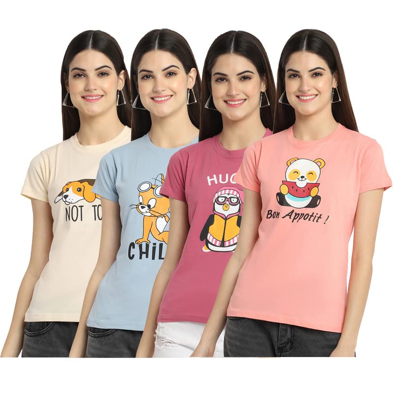 Image of Preneum Women's Cotton Regular Fit Graphic Stylish Printed Short Sleeves Casual T-Shirt |Trend & Styles