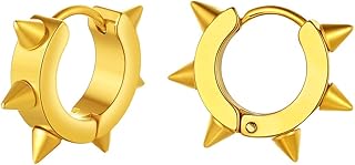 Richsteel Hoop Earrings for Women Mens Stud Hinged Huggie Punk Dangle Spikes/Cross Piercing Earrings Set