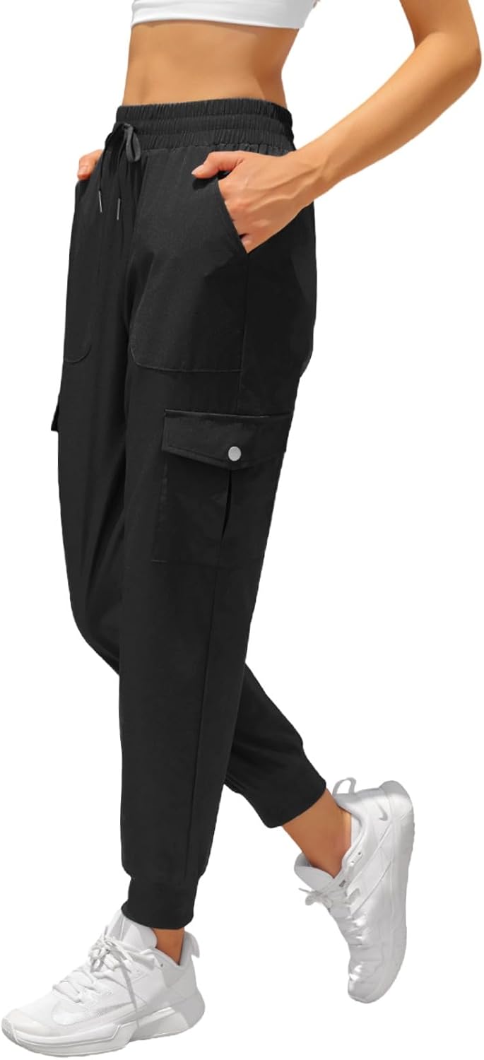 Women's Joggers with Pockets Drawstring, Lightweight Quick Dry Cargo Athletic Pants for Hiking Jogging
