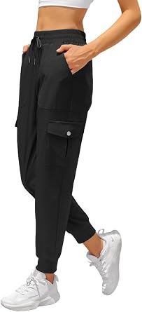 Womens Joggers with Pockets Drawstring, Lightweight Quick Dry Cargo Athletic Pants for Hiking Jogging