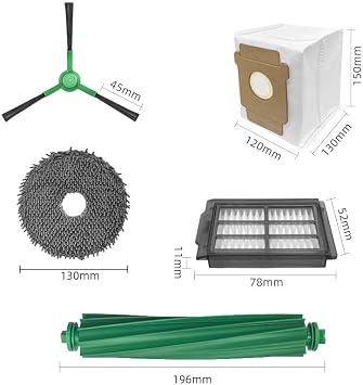 Replacement Parts Accessories Compatible with Robot Roomba Plus 405 505 Combo Vacuum Cleaner, 1 Roller Brush, 4 Hepa Filters, 4 Side Brushes, 4 Mop Pad, 4 Dust Bags,1 Cleaning Brush
