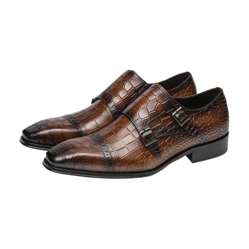 Men's Comfortable Dress Shoes Genuine Leather Business Men's Shoes with Crocodile Pattern Formal Shoes Cowhide Square Toe Suit Shoes Shoes Monk Shoes Anti-Slip Low Top Non Slip Prom
