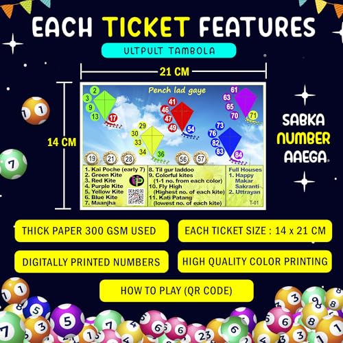 Image of Makar Sakranti Tambola Tickets - Pench Lad Gaye Theme (English) | Bingo Housie Game for Kitty Party Fun | Celebrate with Interactive Housie Cards (Set of 15 Tickets) for All Ages