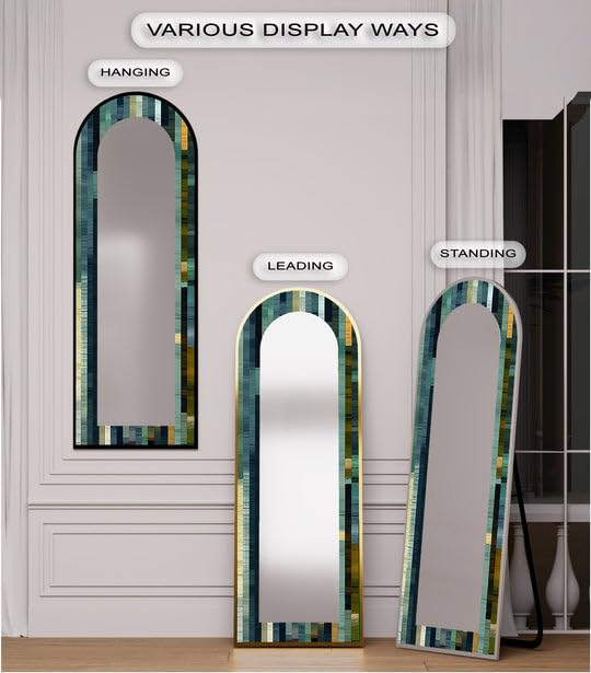 Specchio da pavimento a mosaico ad arco a tutta lunghezza - Specchio da pavimento a mosaico a corpo intero con cornice nera e cornice nera