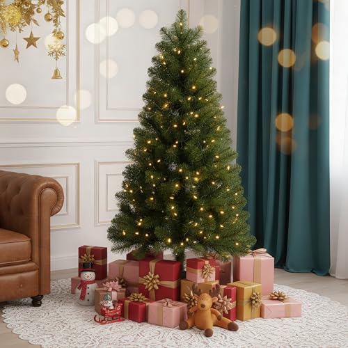 CROWNBALSAM 4ft Prelit Christmas Tree with 75 Warm White LEDs &ndash; 225 Tips, Hinged Branches, Plastic...
