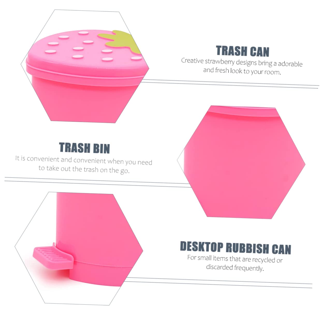 TIDTALEO Poubelle Rose Mini Conteneur Fruits Fraise Litière Enfants PP Pinceau Maquillage Mignonne