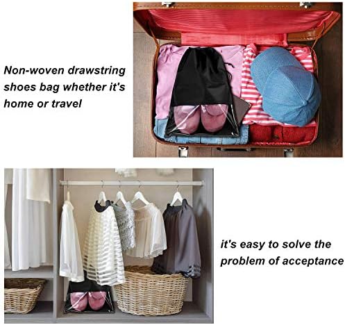 ELOKI 20 Pcs Travel Shoe Bags Large Dustproof Waterproof Drawstring Storage Bags Non-Woven Shoe Bag with Transparent Window for Men Women Daily and Travel Use