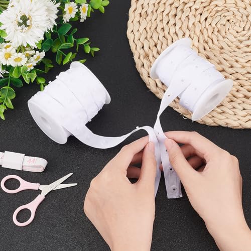 OLYCRAFT 8.6~9.1m Sewing Snap Button Tape Trim 18mm Wide Press Button Tape White Polyester Press Stud Trim Sewing Fastener Plastic Press Stud Ribbon for Sewing Crafting Clothing Accessories - Image 3