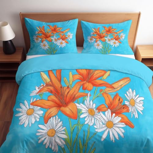 Housse de couette 3D de qualité supérieure motif lys et marguerites - 4