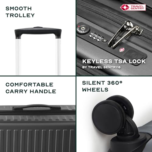 Image of Assembly Luggage Trolley Set of 2- Medium Check-in + Check-in Large with TSA Locks & 8 Spinner Wheels, Spacious Polycarbonate Hard Shell Trolley Bags for Business Travel & Vacations, Grey, 24+28 Inch