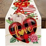 Valentines Day Table Runner 36 Inches Red Heart Valentines Holiday Theme Gnome Runner for Kitchen Dining Table Home Party Decorations