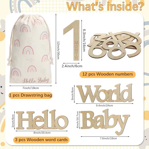 Image of 15 Pcs Baby Milestone Numbers Baby Monthly Milestone Cards Sign Wooden Photo Props Newborn Birth Announcement Card for Baby Shower Newborn Photo Props
