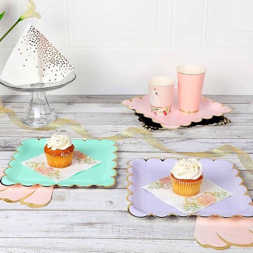 Sparkle and Bash Pastel Paper Plates with Scalloped Gold Foil (9 Inches, 48 Pack) - Pastel Party Plates - Sturdy Pastel Plates - Pastel Disposable Plates - Scalloped Paper Plates