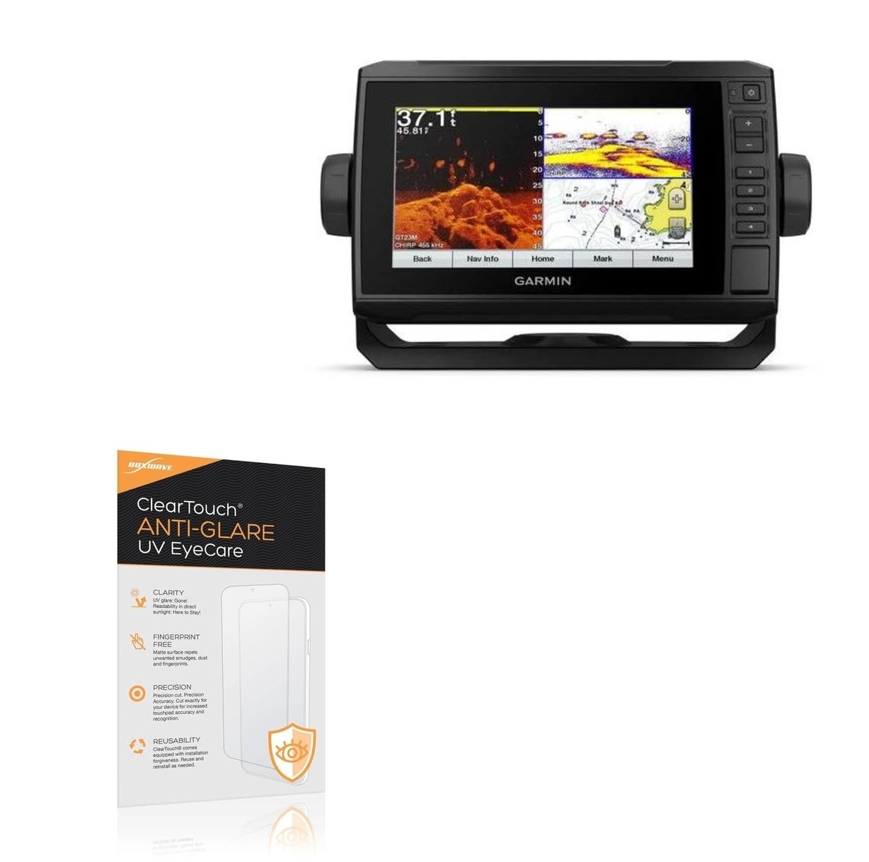 BoxWave Screen Protector Compatible With Garmin echoMAP Plus 74cv - ClearTouch Anti-Glare Anti-UV EyeCare (2-Pack), Filters out Harmful Blue Light Reduce Fatigue