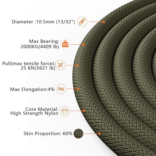 image for X XBEN Rock Climbing Rope, Static UIAA Mountain Climb Ropes, 10.5MM 32